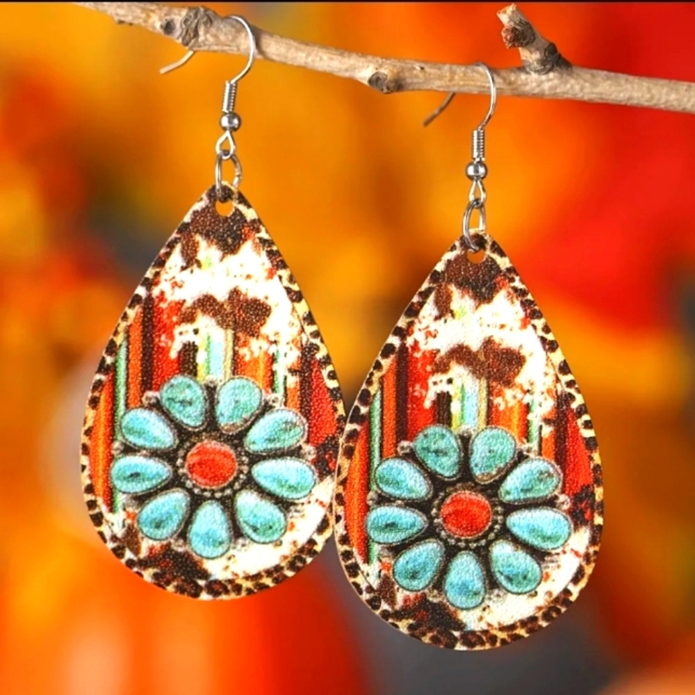 Aztec Print Leather Earrings